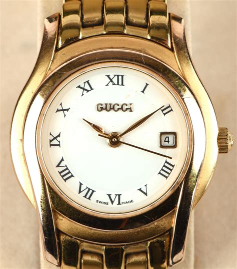 gucci 5400l plated gold watch|Gucci, a gold plated 5400L bracelet watch, featuring a white dial .